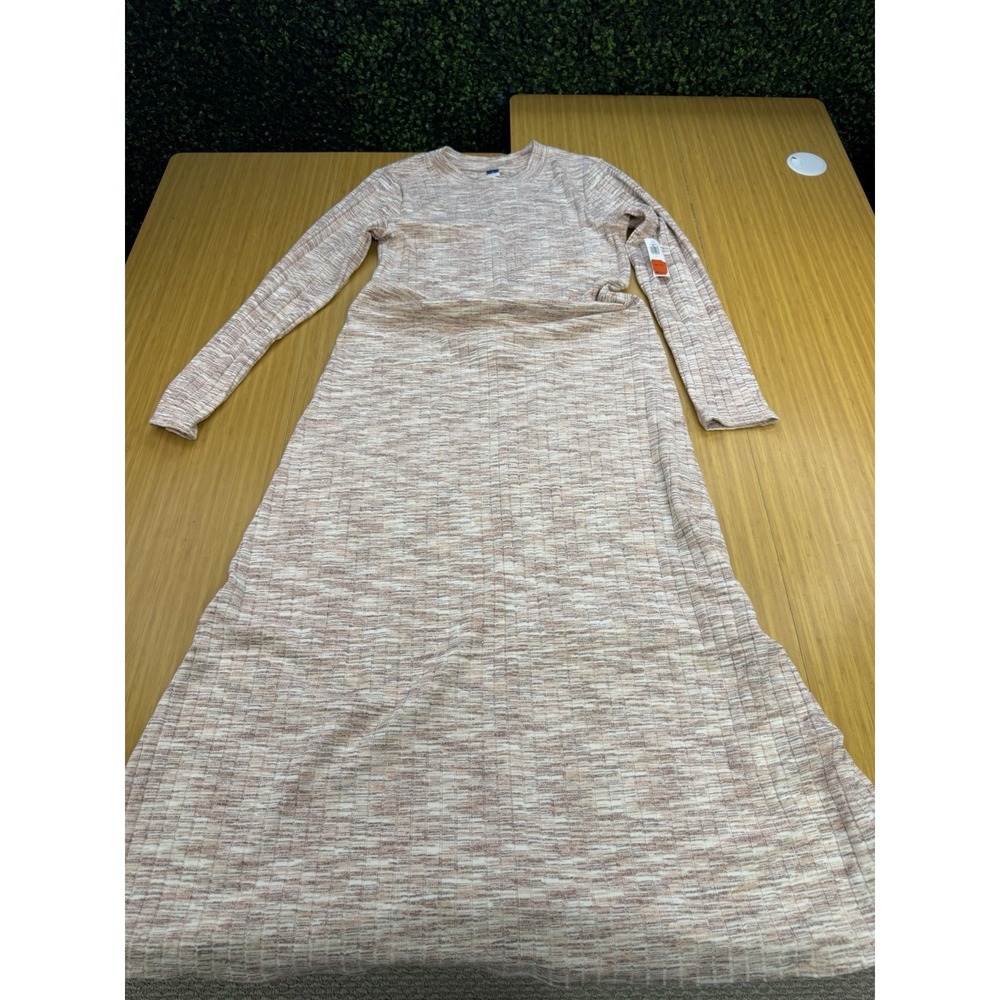 Old Navy Women's Peach Space Dyed Ribbed Maxi Dress Large NWT White Long Sleeve